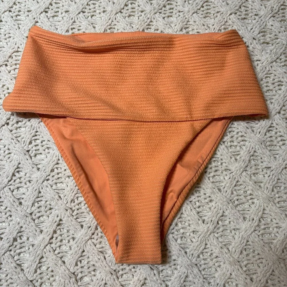 L*Space‎ Ribbed High-Waist Bikini Bottom Orange Textured Swimwear Women’s S NWOT